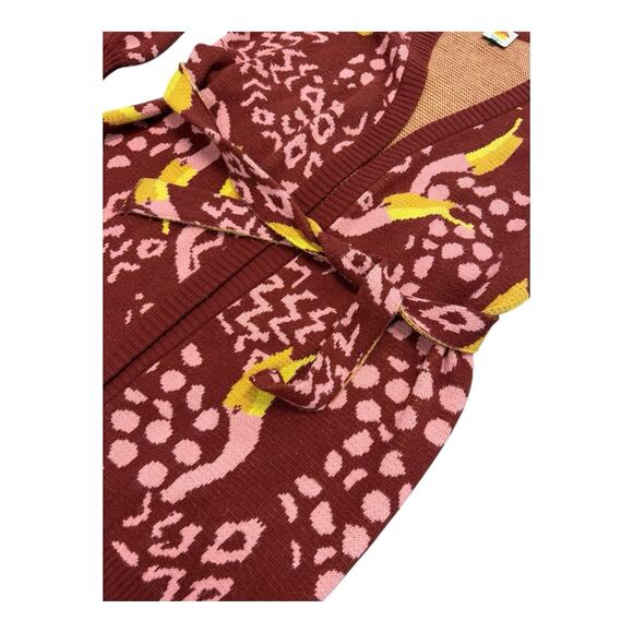 FARM Rio Small Burgundy Toucanissimo Cardigan Long Sleeve Open Front Boho - Picture 6 of 12